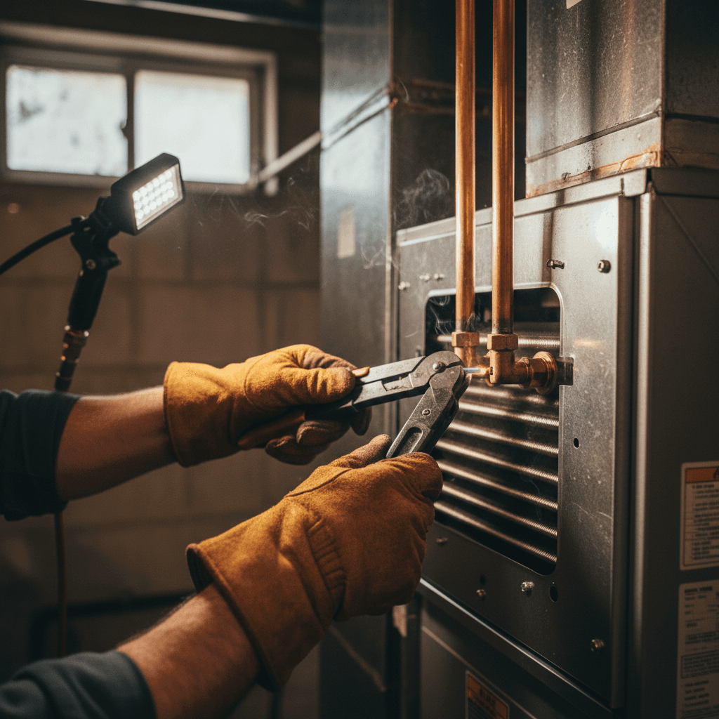Close-up of air handler wiring connection