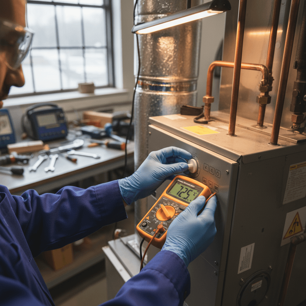 Technician installing new furnace