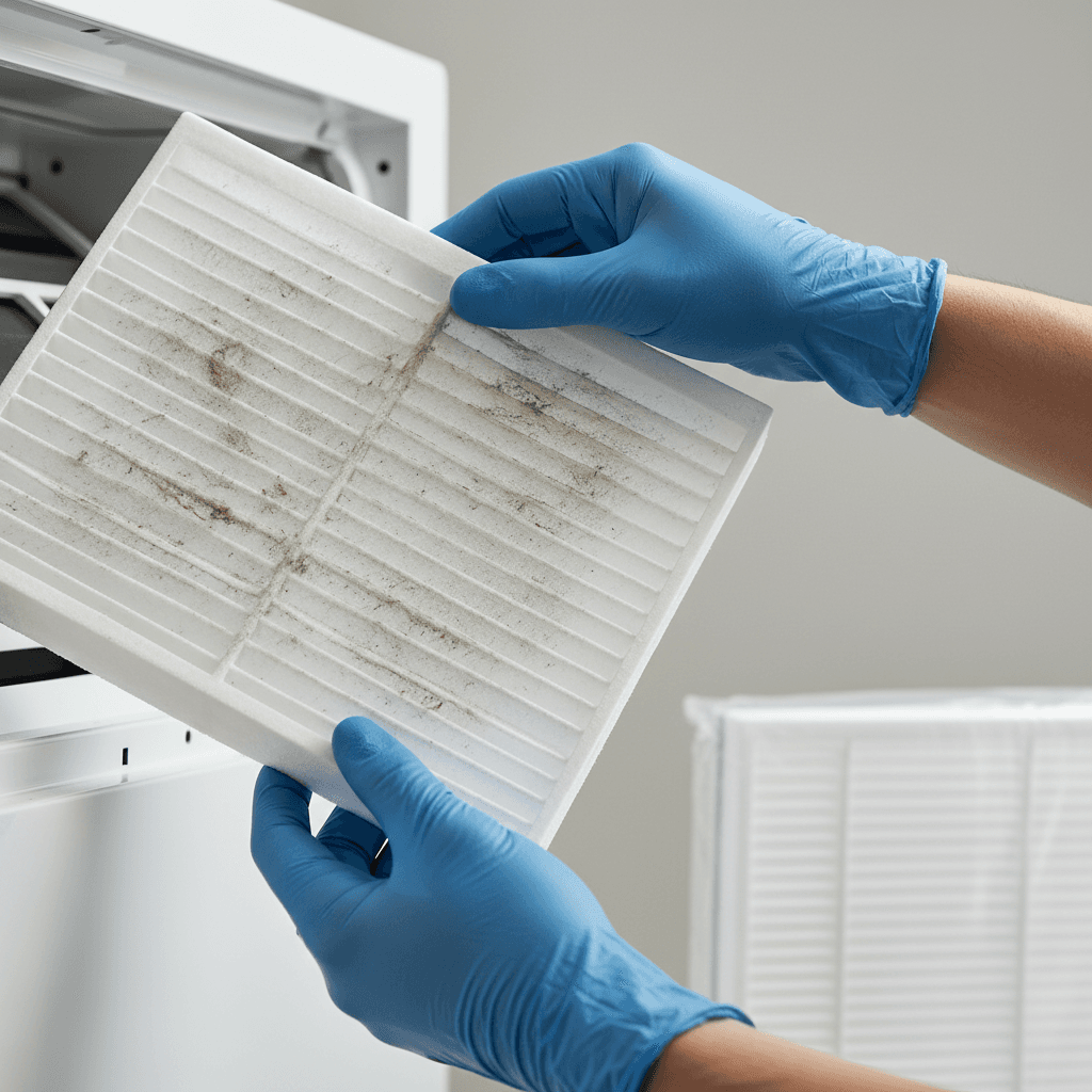 HVAC technician inspecting an air filter