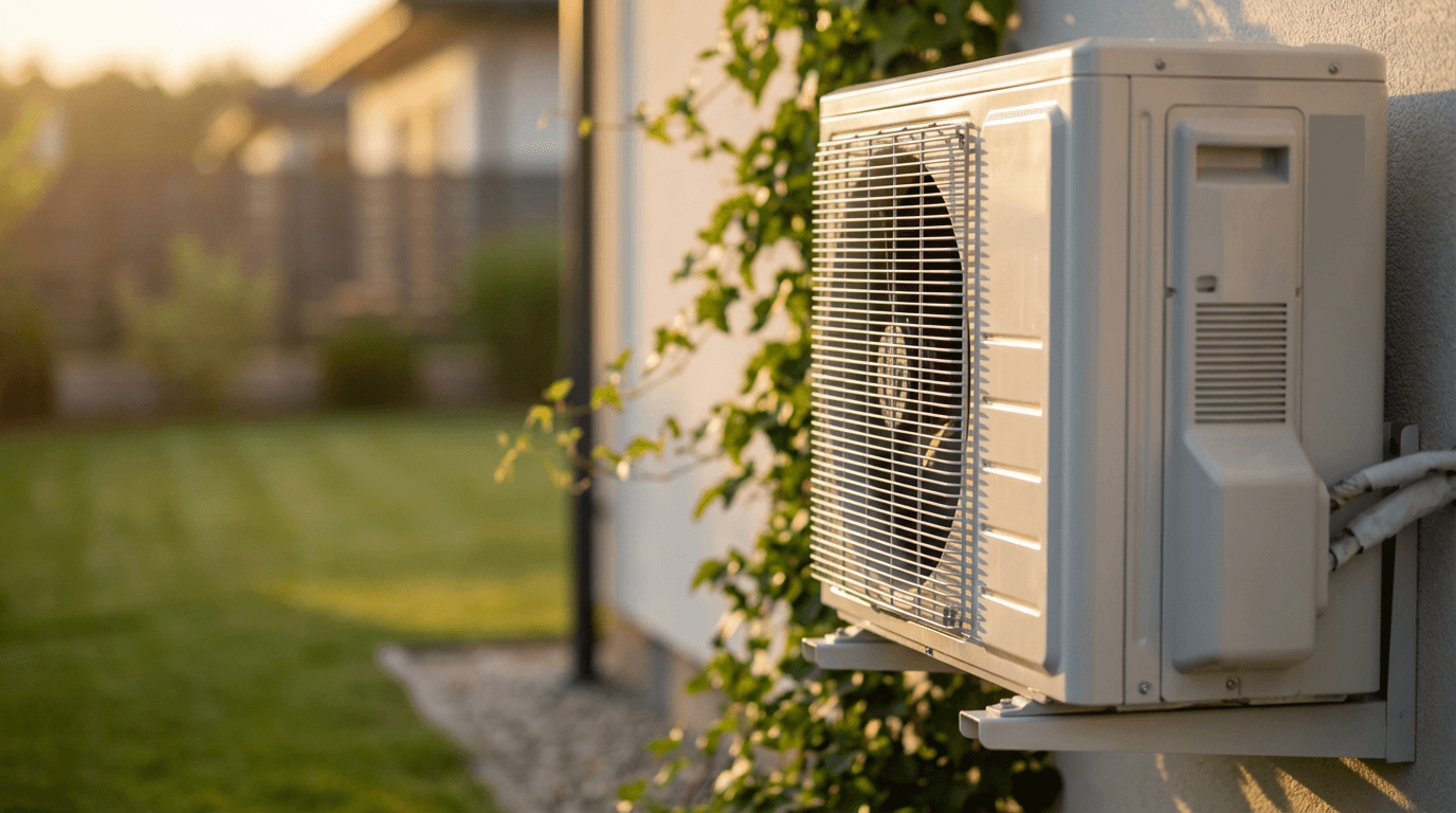 Residential HVAC condenser unit installed beside a New Orleans home with technician checking lines
