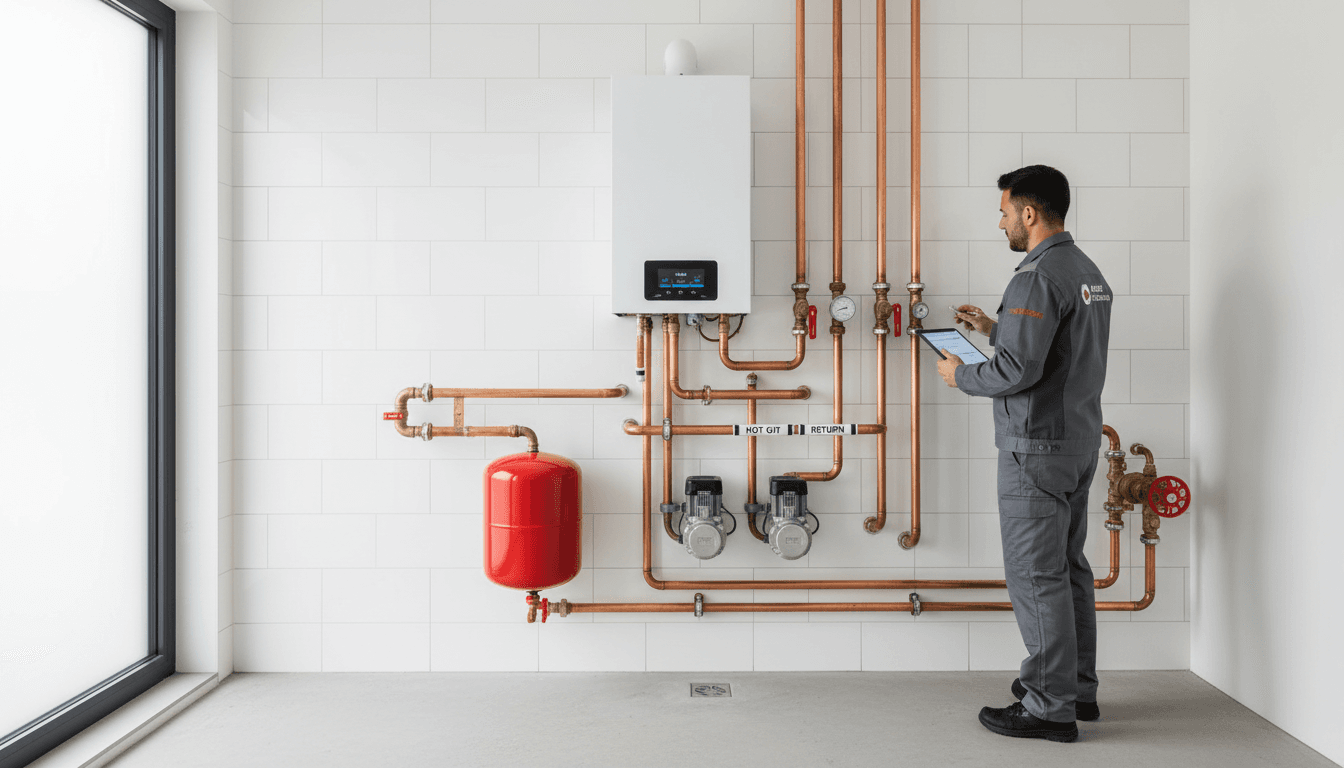 Newly installed heating system in a utility room
